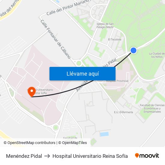 Menéndez Pidal to Hospital Universitario Reina Sofía map