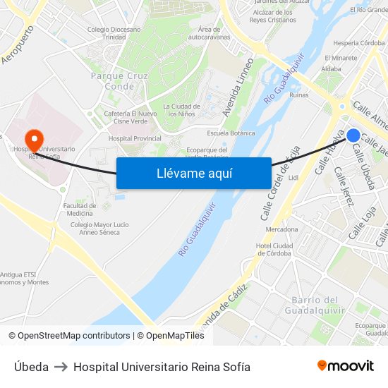 Úbeda to Hospital Universitario Reina Sofía map