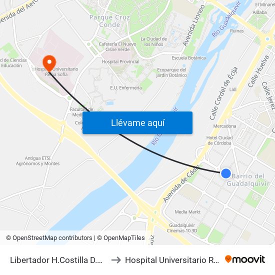 Libertador H.Costilla D.C.Sanitaria to Hospital Universitario Reina Sofía map