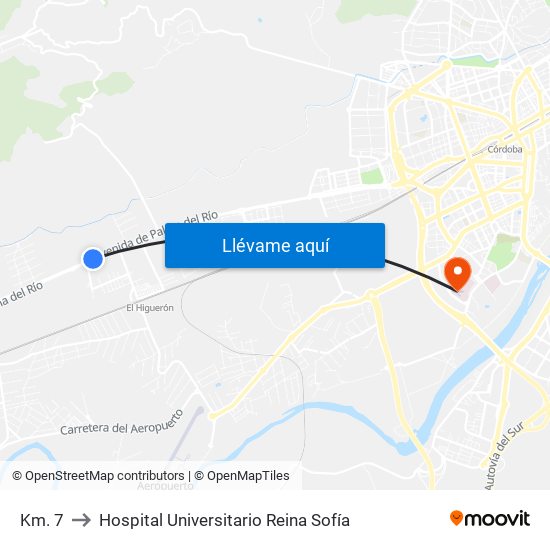 Km. 7 to Hospital Universitario Reina Sofía map