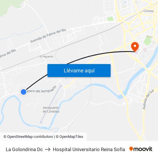 La Golondrina Dc to Hospital Universitario Reina Sofía map