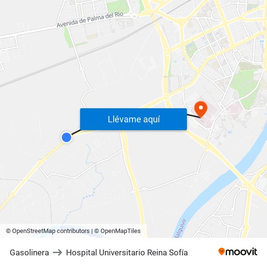 Gasolinera to Hospital Universitario Reina Sofía map