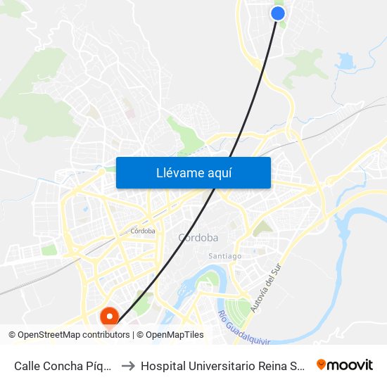 Calle Concha Píquer to Hospital Universitario Reina Sofía map