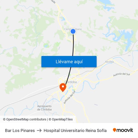 Bar Los Pinares to Hospital Universitario Reina Sofía map