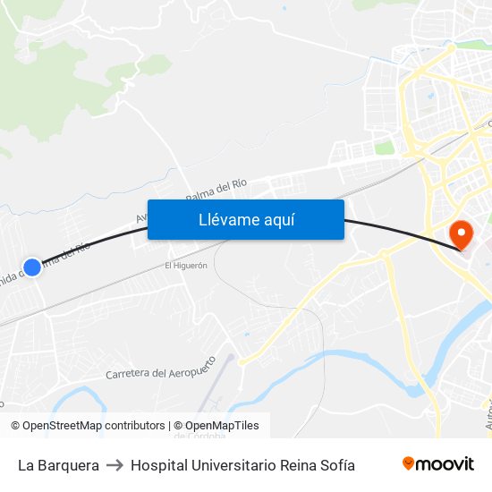La Barquera to Hospital Universitario Reina Sofía map