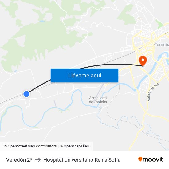 Veredón 2ª to Hospital Universitario Reina Sofía map