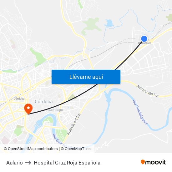 Aulario to Hospital Cruz Roja Española map