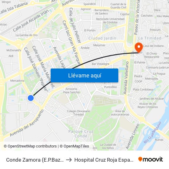 Conde Zamora (E.P.Bazán) to Hospital Cruz Roja Española map