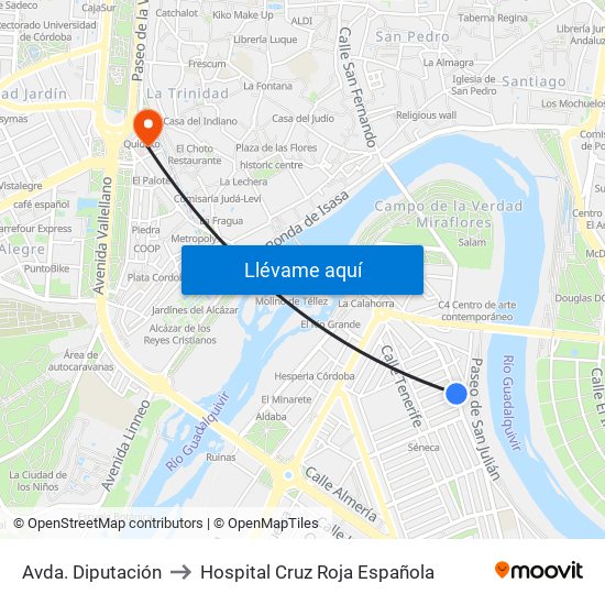 Avda. Diputación to Hospital Cruz Roja Española map