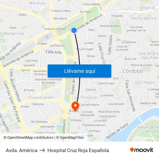 Avda. América to Hospital Cruz Roja Española map