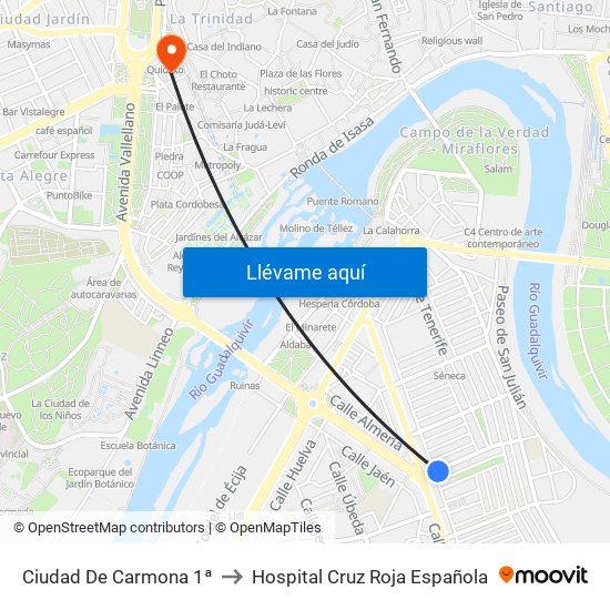 Ciudad  De Carmona 1ª to Hospital Cruz Roja Española map