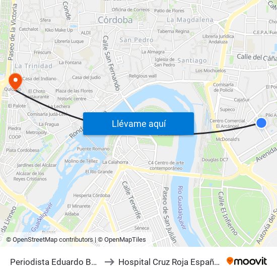 Periodista Eduardo Baro to Hospital Cruz Roja Española map