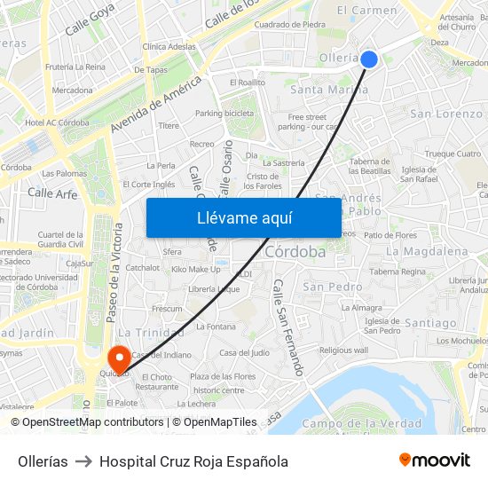 Ollerías to Hospital Cruz Roja Española map