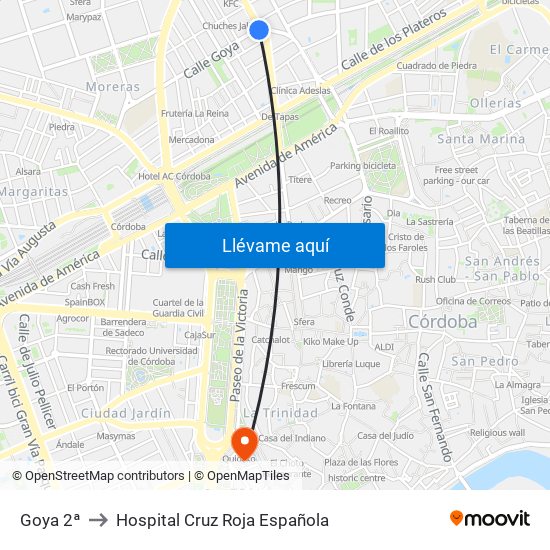 Goya 2ª to Hospital Cruz Roja Española map