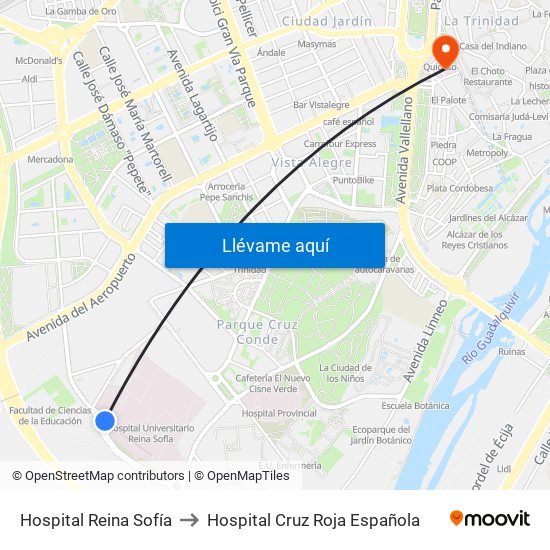 Hospital Reina Sofía to Hospital Cruz Roja Española map