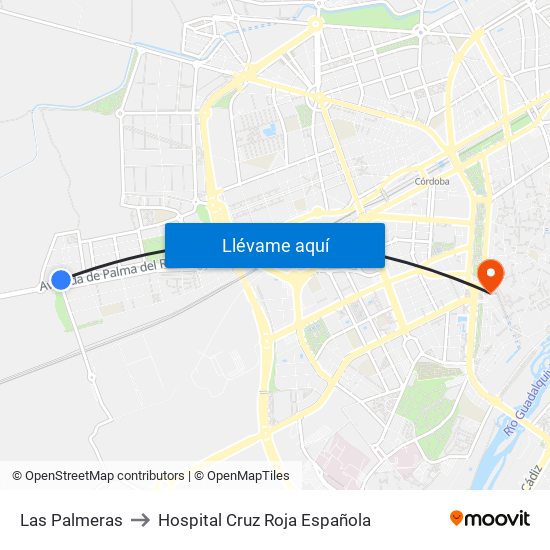 Las Palmeras to Hospital Cruz Roja Española map