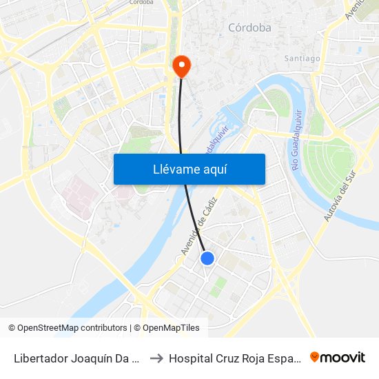 Libertador Joaquín Da Silva to Hospital Cruz Roja Española map