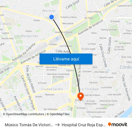 Músico Tomás De Victoria D.C. to Hospital Cruz Roja Española map