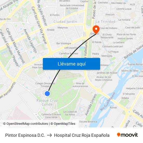 Pintor Espinosa D.C. to Hospital Cruz Roja Española map
