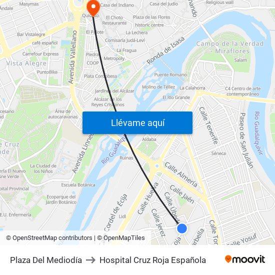 Plaza Del Mediodía to Hospital Cruz Roja Española map