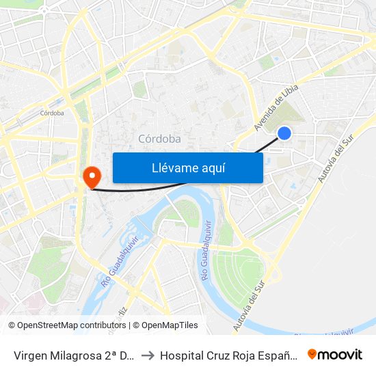 Virgen Milagrosa 2ª D.C. to Hospital Cruz Roja Española map