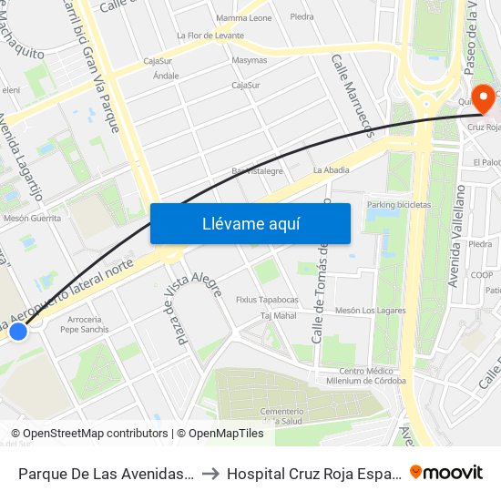 Parque De Las Avenidas D.C. to Hospital Cruz Roja Española map