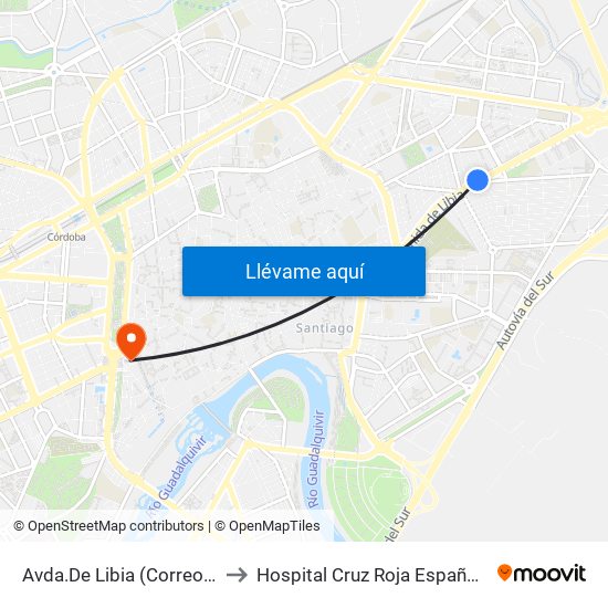 Avda.De Libia (Correos) to Hospital Cruz Roja Española map