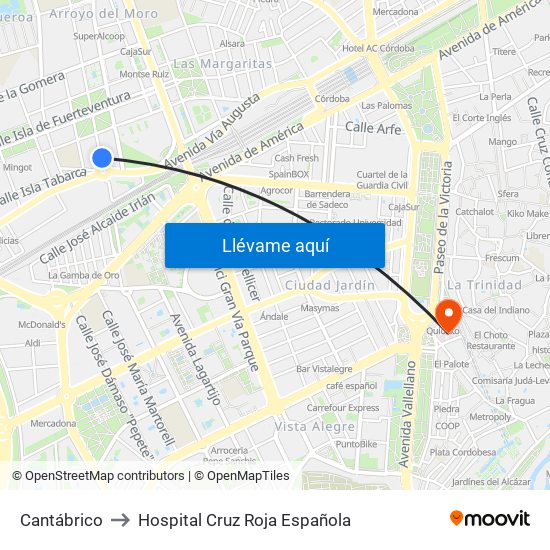 Cantábrico to Hospital Cruz Roja Española map