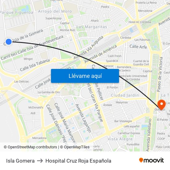 Isla Gomera to Hospital Cruz Roja Española map