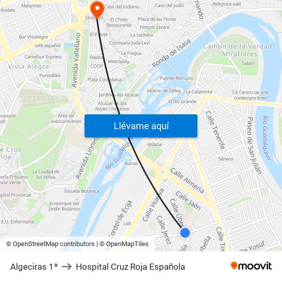 Algeciras 1ª to Hospital Cruz Roja Española map