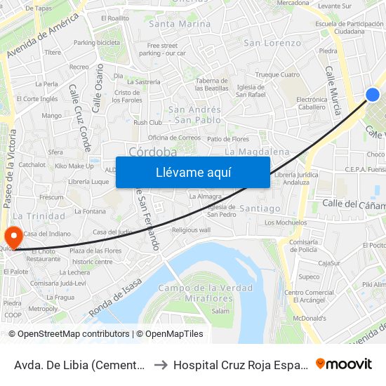 Avda. De Libia (Cementerio) to Hospital Cruz Roja Española map