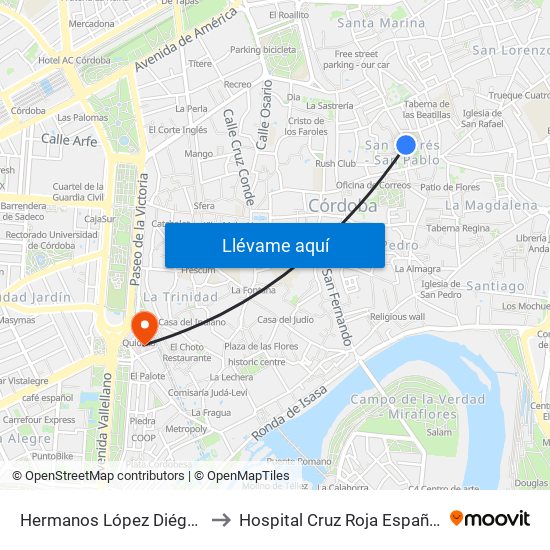 Hermanos López Diéguez to Hospital Cruz Roja Española map