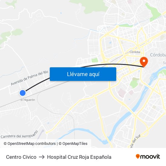 Centro Cívico to Hospital Cruz Roja Española map