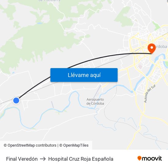Final Veredón to Hospital Cruz Roja Española map