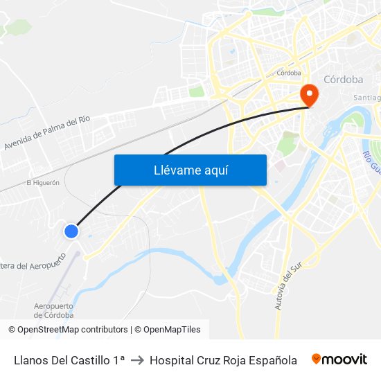 Llanos Del Castillo 1ª to Hospital Cruz Roja Española map