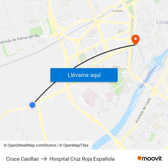 Cruce Casillas to Hospital Cruz Roja Española map