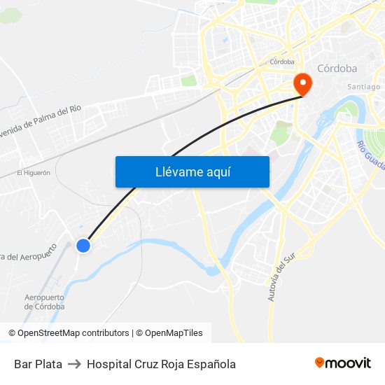 Bar Plata to Hospital Cruz Roja Española map