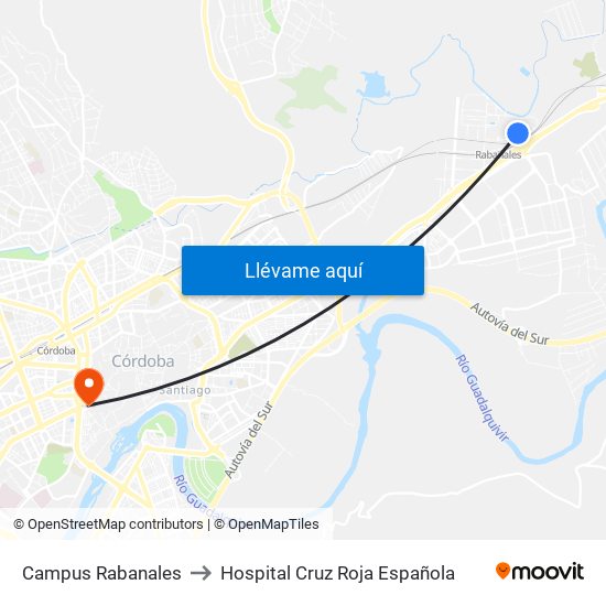 Campus Rabanales to Hospital Cruz Roja Española map