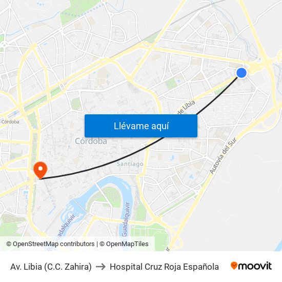 Av. Libia (C.C. Zahira) to Hospital Cruz Roja Española map