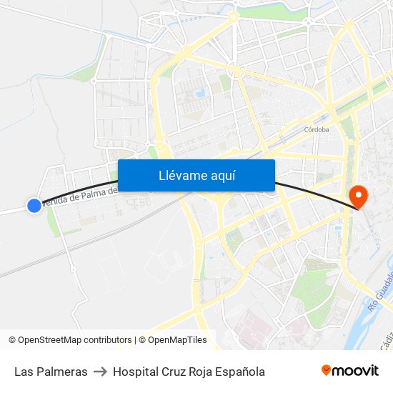 Las Palmeras to Hospital Cruz Roja Española map