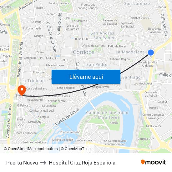 Puerta Nueva to Hospital Cruz Roja Española map