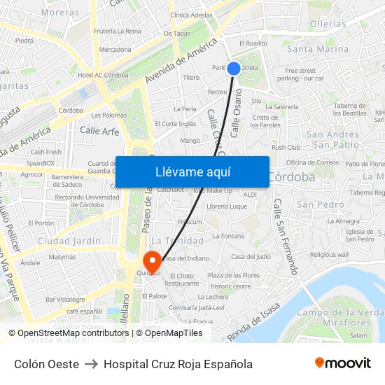 Colón Oeste to Hospital Cruz Roja Española map