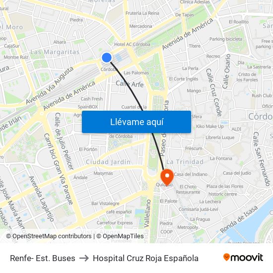 Renfe- Est. Buses to Hospital Cruz Roja Española map