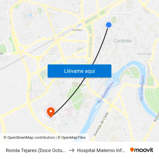 Ronda Tejares (Doce Octubre) to Hospital Materno Infantil map