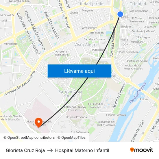 Glorieta Cruz Roja to Hospital Materno Infantil map