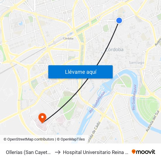 Ollerías (San Cayetano) to Hospital Universitario Reina Sofía map