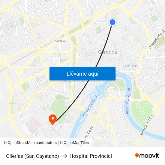 Ollerías (San Cayetano) to Hospital Provincial map