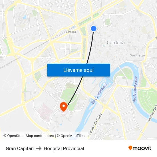 Gran Capitán to Hospital Provincial map