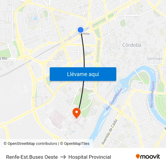 Renfe-Est.Buses Oeste to Hospital Provincial map