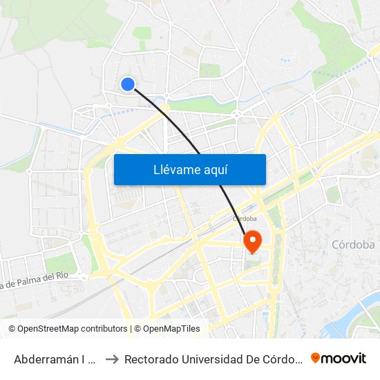 Abderramán I Dc to Rectorado Universidad De Córdoba map